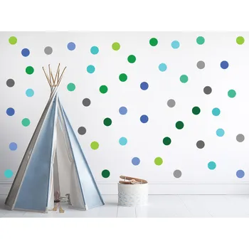 Samolepící dekorace Puntíky pro kluky samolepky na zeď 50 ks 12x12 cm