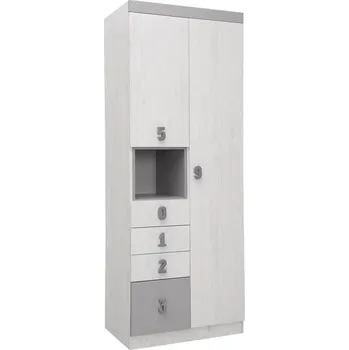 Šatní skříň Skříň dvoudvéřová policová dub bílý/moca NUMERO