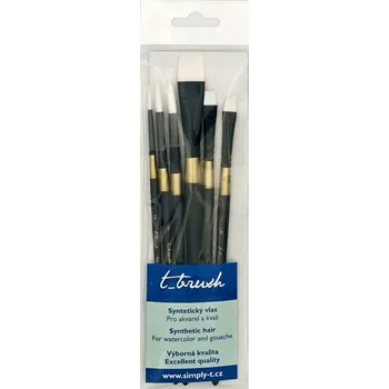 Umělecký štětec T_brush Štětce kulaté a ploché syntetický vlas sada č.03 (6ks)