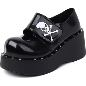 Dámské polobotky Lakované polobotky se širokým páskem a lebkou GoodDayGirl Barva: Černá, Velikost: 39