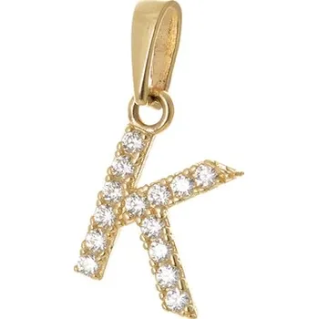 Šperk Přívěšek písmenko K ze žlutého zlata se zirkony ZZ0826KF + dárek zdarma