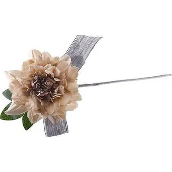 Svatební dekorace Květ pivoňka, se stuhou, okr, stonek, bal. 6 ks