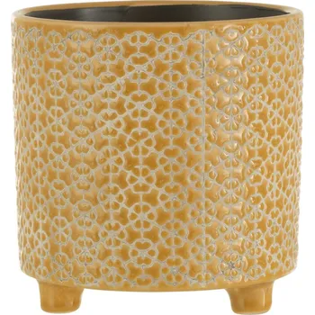 Květináč Okrový keramický obal na květináč na nožičkách Flower ochre - Ø16*16cm