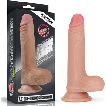 Dildo LoveToy Dual Layered Platinum Silicone Cock with Balls 7" Flesh