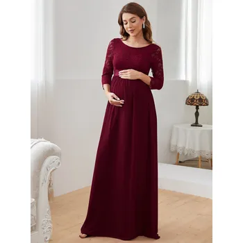 Dámské šaty Těhotenské šaty na ples s krajkovým topem Barva: Bordová, Velikost: M