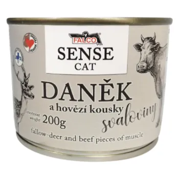 Krmivo pro kočku FALCO SENSE CAT daněk a hovězí kousky svaloviny 200g - 6ks