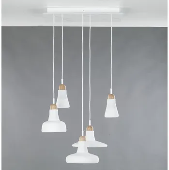 Brokis PC931 Shadows set rectangular small, závěsné svítidlo z foukaného skla, matně bílé sklo/surový dub/bílý kabel, 5x5W LED, 60x36cm