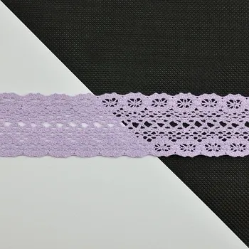 Bavlněná krajka šíře 38 mm paličkovaná, barva Fialová sv.