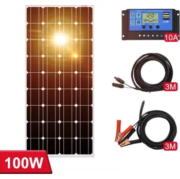 solární panel Solární set, 1x solární panel v hliníkovém rámu 1170 x 540mm , PWM Regulátor 10A, kabel pro připojení solárních panelů, kabel pro připojení k baterii 12 nebo 24V (Solární panel 100Wp, solární regulátor, rámový solární panel)