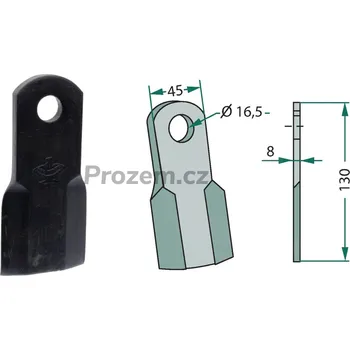 Pracovní nůž Mulčovací nůž rovný pro Maschio, 130/8/16,5 mm