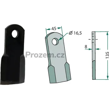 Mulčovací nůž rovný pro Maschio, Terranova, 135/8/16,5 mm