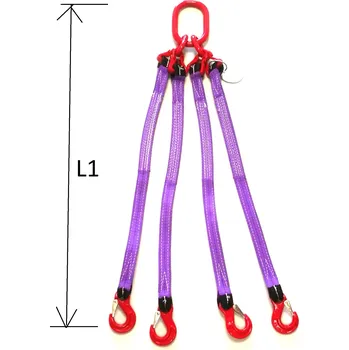Upínací popruh Zvedací plochý pás čtyřpramenný s okem a háky 2100kg HBG4-010-LHO, Délka pásu/smyčky 1,5 m
