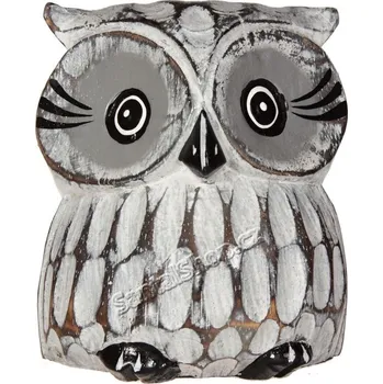 Soška dřevěná Sova šedá řezba 10 cm