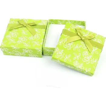Dárková krabička Dárková krabička zelená s květy a mašlí 8 x 8cm