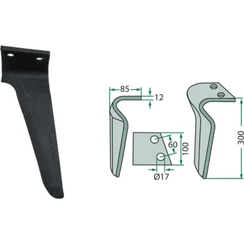 Hrot rotačních bran levý pro Breviglieri, Regent, 0088311, 60/300 mm, hřeb rotačních bran