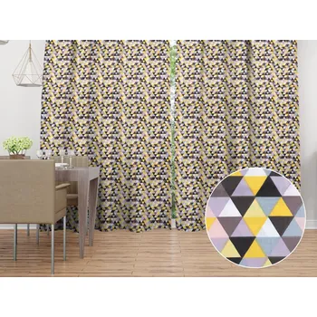 ubrus Bavlněný závěs Sandra SA-218 Žluto-hnědo-růžové trojúhelníčky 150x150 cm