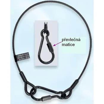 Jistící lanko s karabinou SAFETY-04-B-FWK, průměr lanka Ø 4mm, Délka vazáku 0,6 m