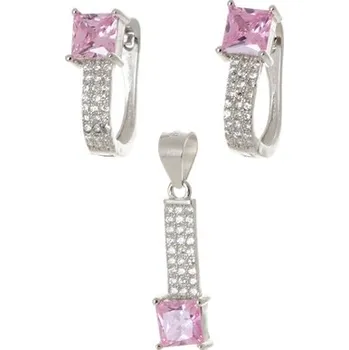 Souprava šperků Stříbrná souprava s růžovými a čirými zirkony STRS0330F