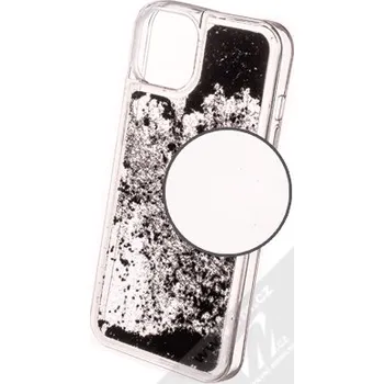 Pouzdro na mobilní telefon 1Mcz Liquid Hexagon Sparkle ochranný kryt s přesýpacím efektem třpytek pro Apple iPhone 13 černá (black)