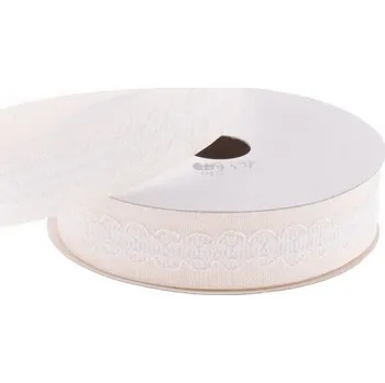 Stuha Stuha dekorativní 25mm/5m krémová/bílá, s krajkou