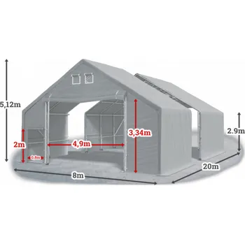 Zahradní stan Skladová hala 8x20x3m střecha boky PVC 720 g/m2 konstrukce ARKTICKÁ