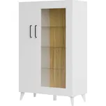 Nízká vitrína PIRASTU 15 2D, ořech americký/bílá, 86x137x42 cm