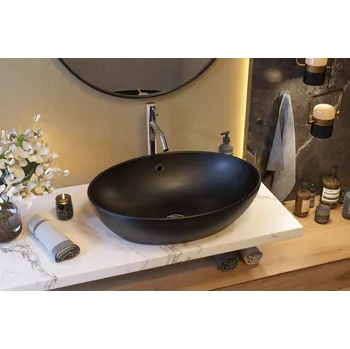 Umyvadlo Aquatek ELIA BLACK oválné keramické umyvadlo 58,7x16x42,6cm
