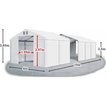 Zahradní stan Skladový stan 4x19x2,5m střecha PVC 580g/m2 boky PVC 500g/m2 konstrukce ZIMA Bílá Bílá Bílá