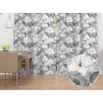 ubrus Sametový závěs Tamara TMR-016 Designové květiny na šedozeleném 145x140 cm