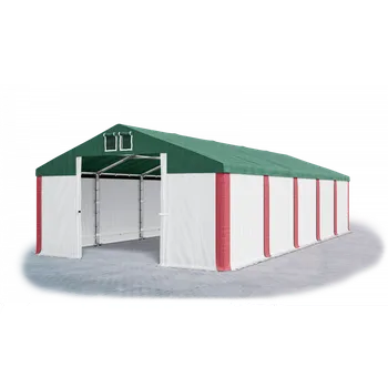 Zahradní stan Skladový stan 5x16x3,5m střecha PVC 620g/m2 boky PVC 620g/m2 konstrukce POLÁRNÍ Zelená Červená Bílá
