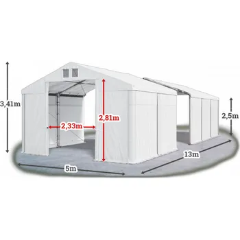 Zahradní stan Skladový stan 5x13x2,5m střecha PVC 580g/m2 boky PVC 500g/m2 konstrukce ZIMA PLUS Bílá Bílá Bílá