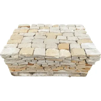 Přírodní kámen Přírodní štípaný pískovec LARA BIANCO tl.30 mm, kyklopský řádkový obklad (tl. 30 mm, rozměr 10-40 cm - POVRCH RUSTIK/ŘEZANÝ)