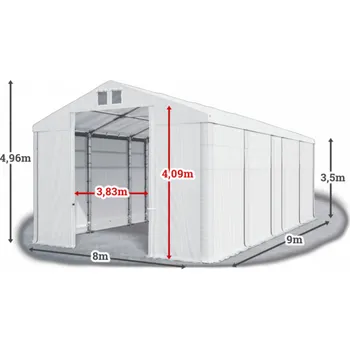 Zahradní stan Skladový stan 8x9x3,5m střecha PVC 580g/m2 boky PVC 500g/m2 konstrukce ZIMA Bílá Bílá Bílá