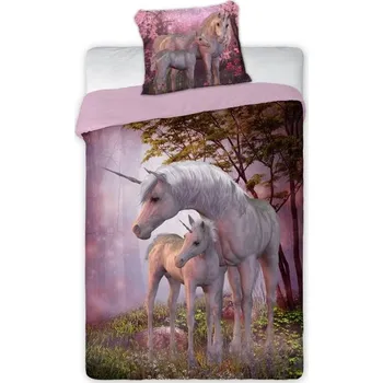 Povlečení Faro Povlečení Jednorožec 140 x 200, 70 x 90 cm zipový uzávěr