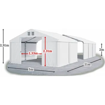 Zahradní stan Skladový stan 5x21x2m střecha PVC 580g/m2 boky PVC 500g/m2 konstrukce LÉTO Bílá Bílá Bílá