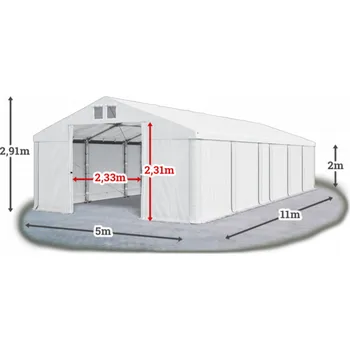 Zahradní stavba Skladový stan 5x11x2m střecha PVC 580g/m2 boky PVC 500g/m2 konstrukce ZIMA PLUS Bílá Bílá Bílá