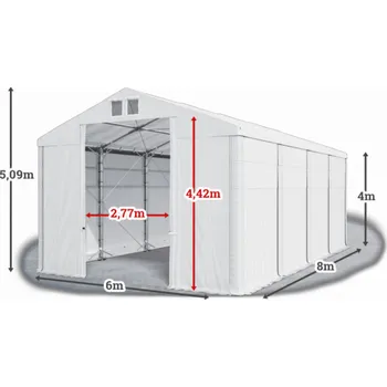 Zahradní stan Skladový stan 6x8x4m střecha PVC 560g/m2 boky PVC 500g/m2 konstrukce POLÁRNÍ Bílá Bílá Bílá