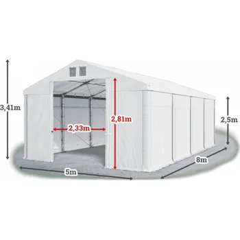 Zahradní stavba Skladový stan 5x8x2,5m střecha PVC 560g/m2 boky PVC 500g/m2 konstrukce ZIMA PLUS Bílá Bílá Bílá