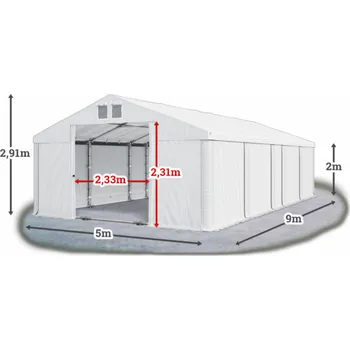 Zahradní stan Skladový stan 5x9x2m střecha PVC 580g/m2 boky PVC 500g/m2 konstrukce LÉTO PLUS Bílá Bílá Bílá