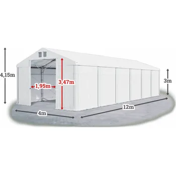 Zahradní stavba Skladový stan 4x12x3m střecha PVC 560g/m2 boky PVC 500g/m2 konstrukce POLÁRNÍ PLUS Bílá Bílá Bílá