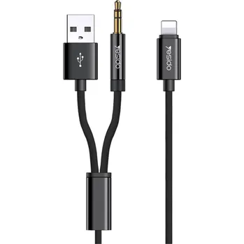 Audio kabel Kabel YESIDO hudební / nabíjecí - Lightning / 3,5mm jack + USB-A - 1,2m - černý