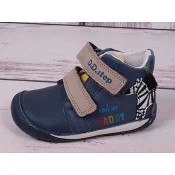 Chlapecké polobotky D.D.step Celoroční boty obuv D.D. step kožené BAREFOOT S070-794 modré se zebrou velikost: 24