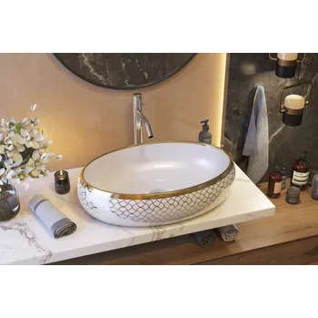 Umyvadlo Aquatek PUPA keramické umyvadlo se zlatým dekorem 60,5 x 15 x 41 cm