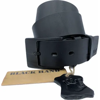 Opasek Černý kožený pásek Black Hand 004-98 Délka: 80 cm