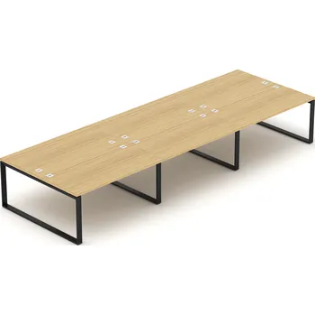 Jednací stůl NABYTEK-DESIGNOVY.CZ - DEB312O - Kancelářský stůl EPIC (6.osoby), 360/420/480/540cm, kovová podnož O, dub/černá