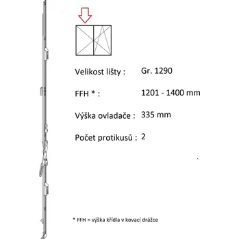 Příslušenství k oknu ROTO NX - Štulpový převod konstantní Velikost: Gr. 1290, FFH 1201-1400