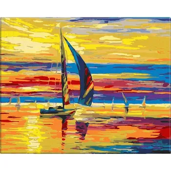 Malování podle čísel - Barevné plachetnice - 50x40 cm, bez dřevěného rámu - CZ výroba