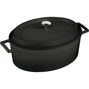 Hrnec Sambonet Paderno Industrie s.p.a. KASTROL OVÁLNÝ S POKLICÍ LITINA - PRŮMĚR 25 - 29 CM - ČERNÁ Varianta: OVÁLNÝ KASTROL S POKLICÍ LITINA - PRŮMĚR 25 CM - ČERNÁ