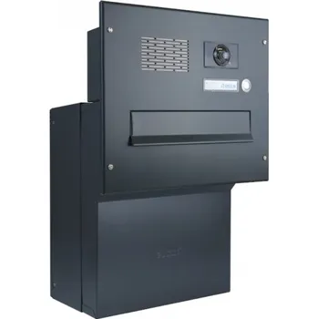 Poštovní schránka 1x poštovní schránka F-046 k zazdění do sloupku + čelní deska s 1x zvonkem a kamerou ABB - lakovaná - RAL 9005 MAT. - ČERNÁ