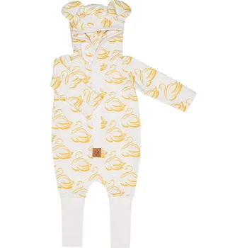 Kojenecký overall Zezuzulla Eared Jumpsuit Swans on Ecru Velikost: 80